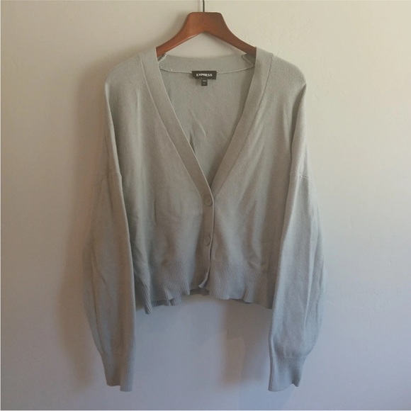 Express Button Cardigan Sweater Large Icy Blue Oversize Sleeves Comfy Preppy - Picture 1 of 13